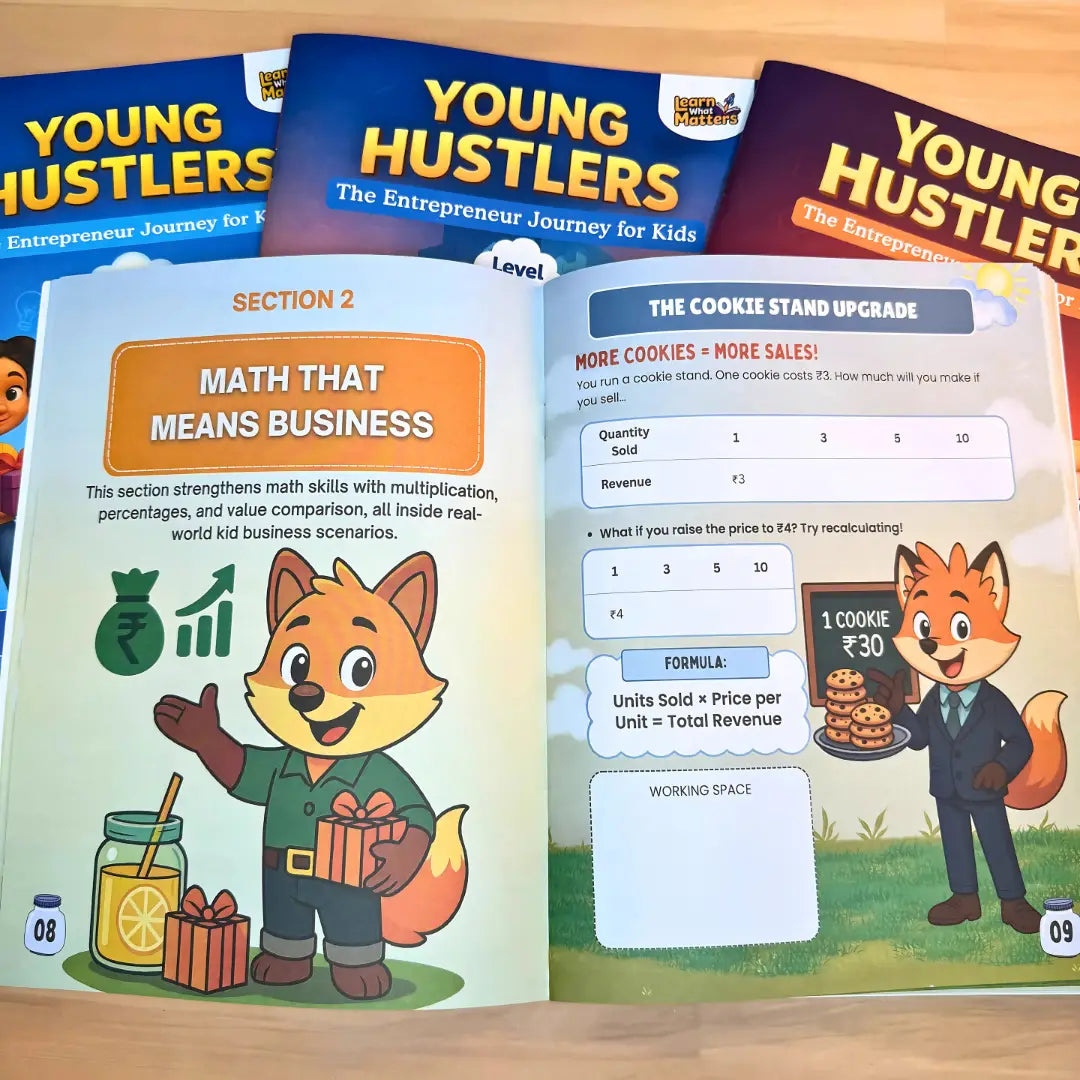 Young Hustlers™ 4-Level Kids Entrepreneurship Bundle — Money Math, Business Basics, Smart Strategy & Leadership (Ages 7–14)