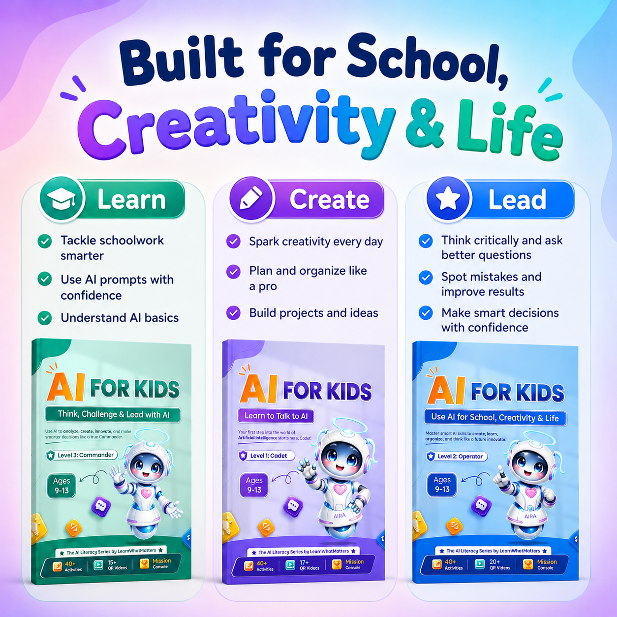 AI for Kids — 3-Book AI Literacy Series | Cadet to Commander (Ages 9–13)