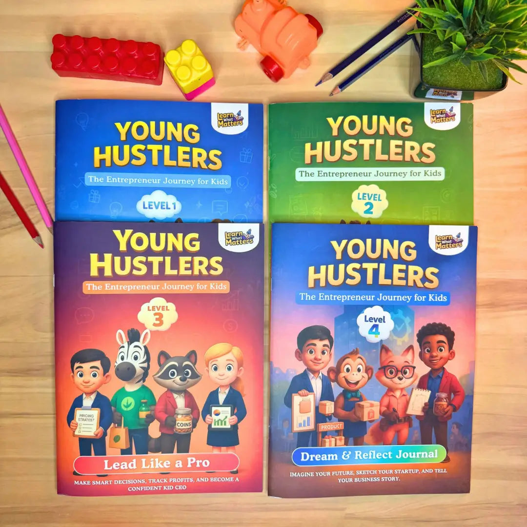 Young Hustlers™ 4-Level Kids Entrepreneurship Bundle — Money Math, Business Basics, Smart Strategy & Leadership (Ages 7–14)