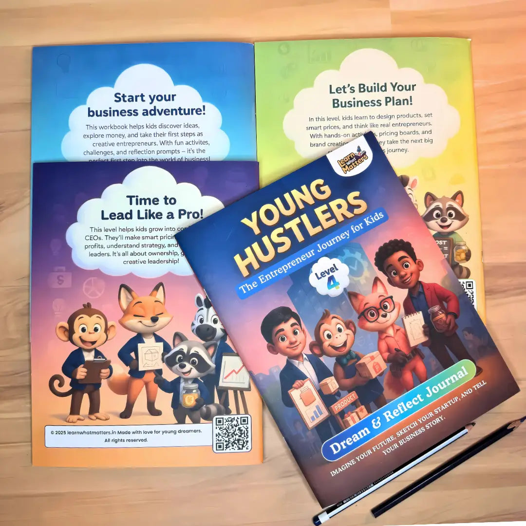 Young Hustlers™ 4-Level Kids Entrepreneurship Bundle — Money Math, Business Basics, Smart Strategy & Leadership (Ages 7–14)