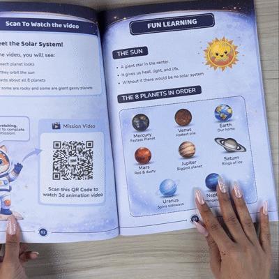 Not just a workbook.
A QR-powered adventure.