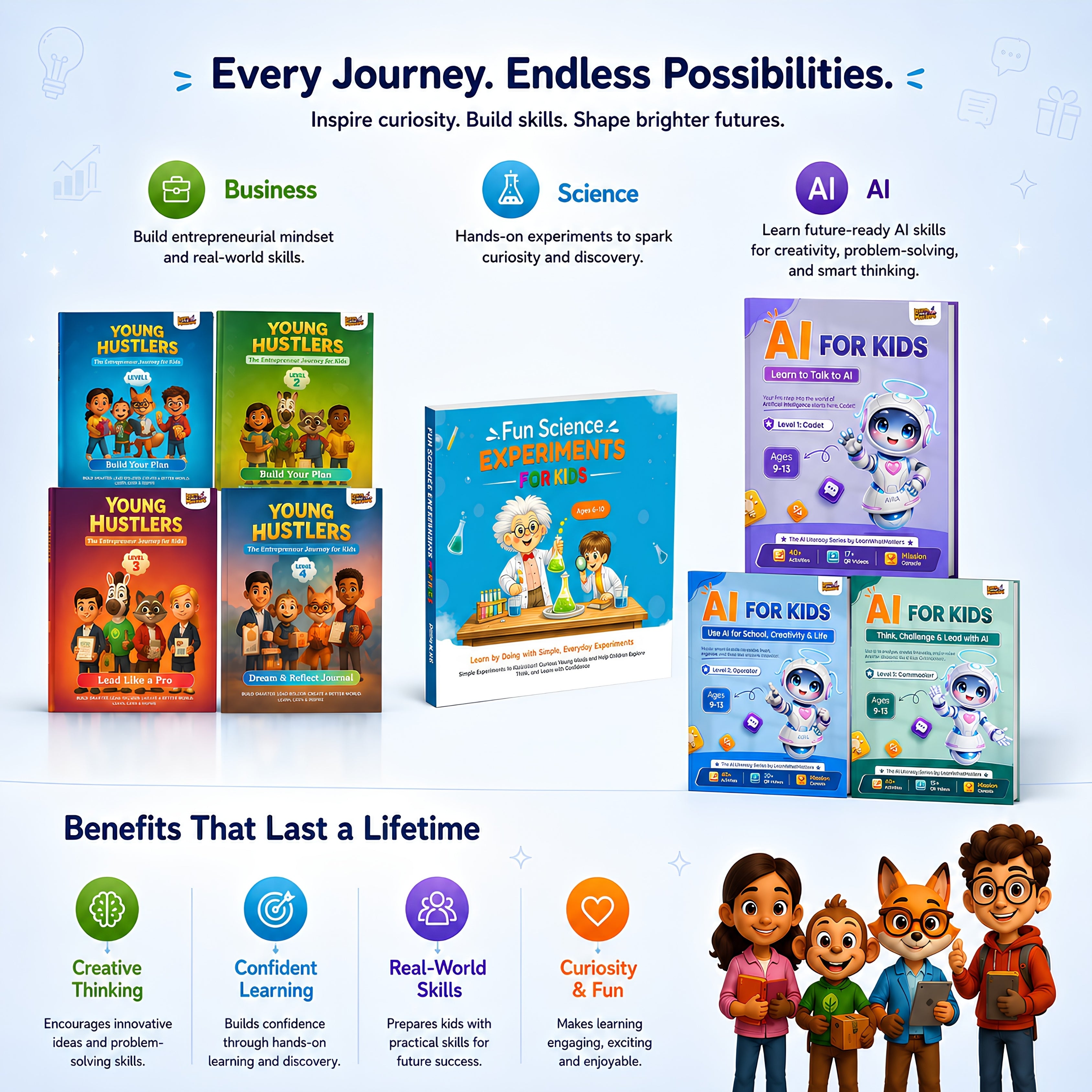 3 Powerful Learning Journey for Kids – Science, AI & Entrepreneurship | 8 Books for Ages 6–14