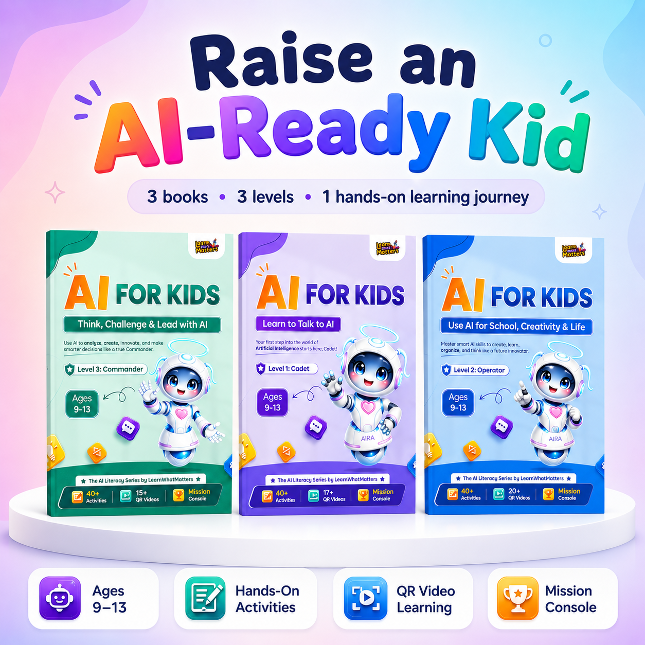 AI for Kids — 3-Book AI Literacy Series | Cadet to Commander (Ages 9–13)