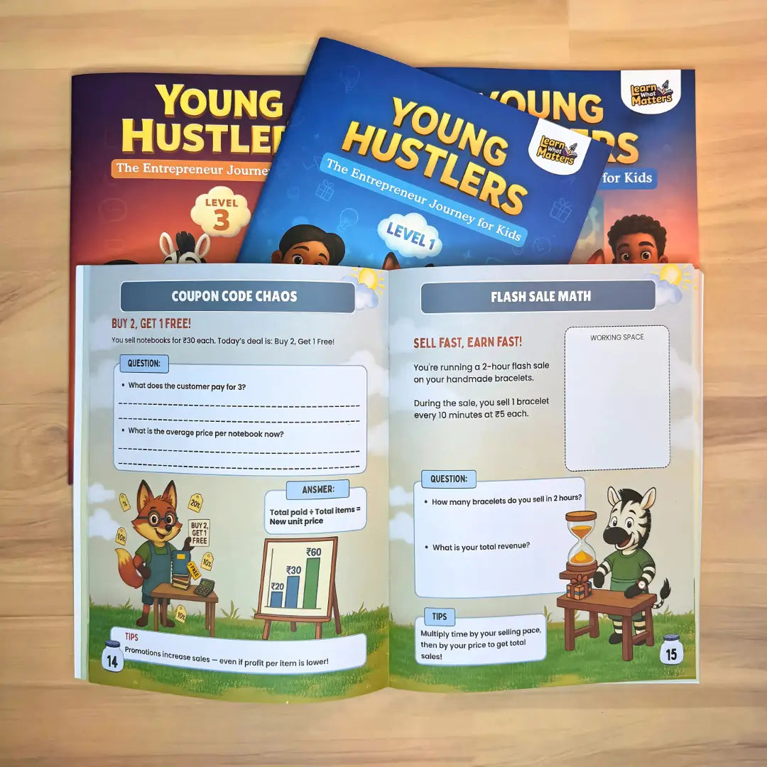 Young Hustlers™ 4-Level Kids Entrepreneurship Bundle — Money Math, Business Basics, Smart Strategy & Leadership (Ages 7–14)
